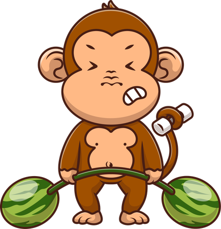 Monkey doing Weight Lifting With Melons  Illustration