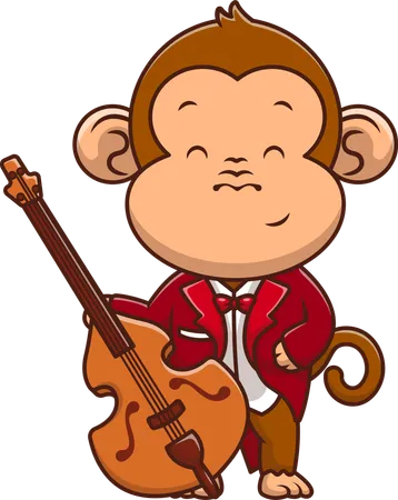 Monkey Holding Double Bass  Illustration