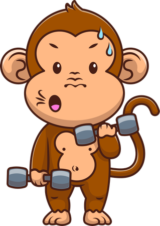 Monkey Lifting Weight With Dumbells  Illustration