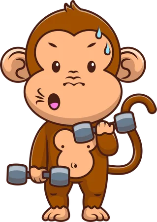 Monkey Lifting Weight With Dumbells  Illustration