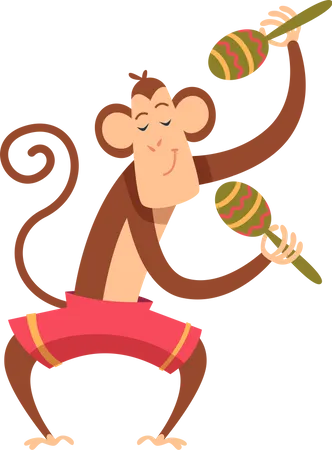 Monkey playing musical instrument Illustration