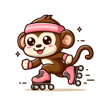 Monkey Playing Roller Skating  Illustration