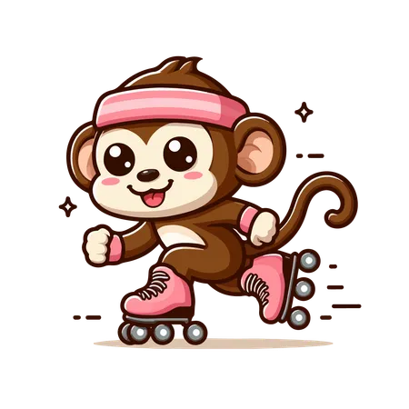 Monkey Playing Roller Skating  Illustration