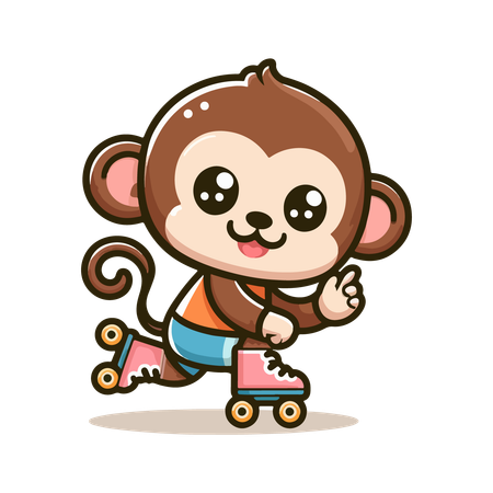 Monkey Roller Skating  Illustration