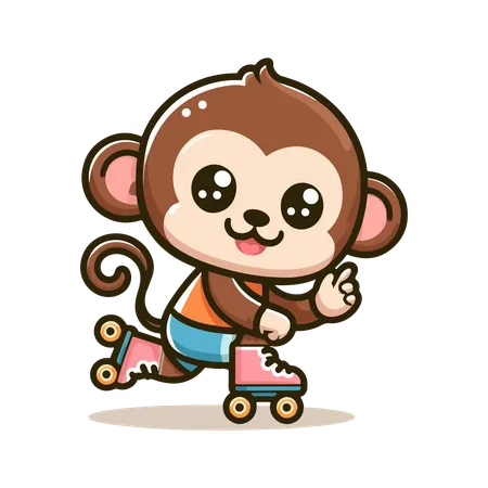 Monkey Roller Skating  Illustration