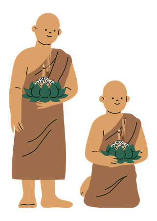 Monks During the Loy Krathong Festival  Illustration