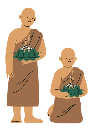 Monks During the Loy Krathong Festival  Illustration