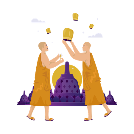 Monks Release Lantern  Illustration