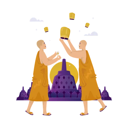 Monks Release Lantern  Illustration