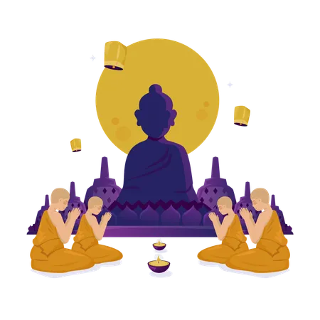 Monks Worship In Meditation  Illustration