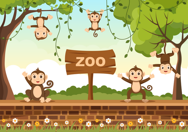 Monos en el zoológico  Ilustración