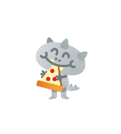 Monstre de chat mangeant de la pizza  Illustration