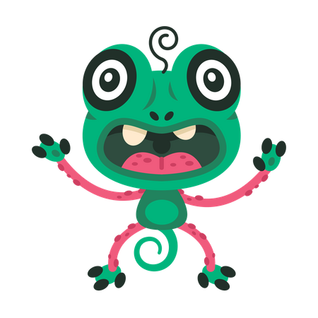 Monstruo verde que parece una rana.  Ilustración
