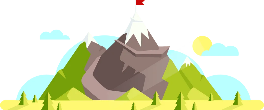 Montagne avec drapeau rouge au sommet  Illustration