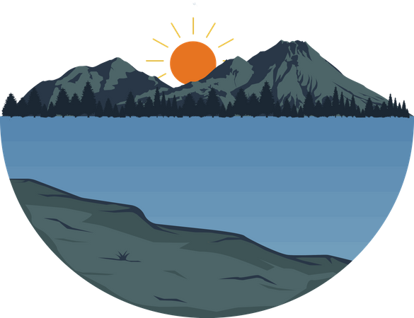 Montagne avec vue sur le lever du soleil  Illustration
