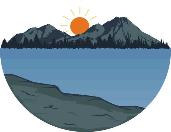Montagne avec vue sur le lever du soleil  Illustration
