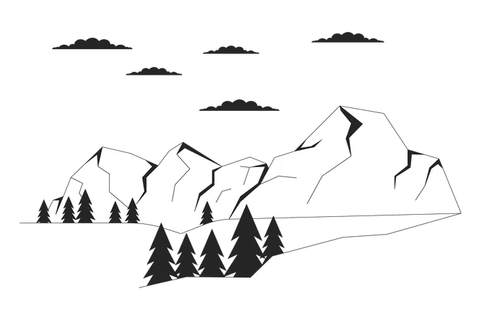 Montagne enneigée entourée de conifères  Illustration