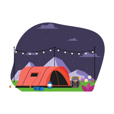 Camp aventure en montagne  Illustration