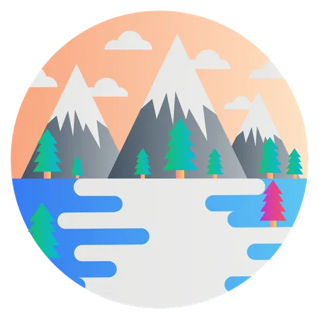 Montain with river  Illustration