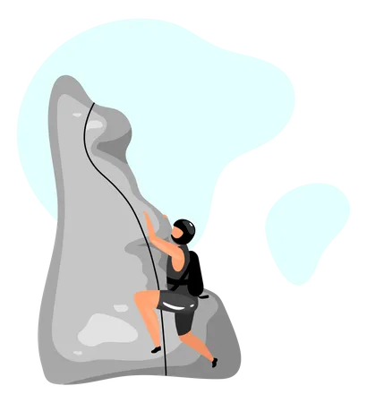 Ilustracion De Vector Plano De Escalada De Montana Montanismo Alpinismo Deportes Extremos Estilo De Vida Activo Actividades Al Aire Libre Escalador Con Extensor Personaje De Dibujos Animados Aislado Sobre Fondo Azul Ilustración