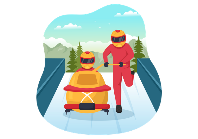 Montar en trineo bobsleigh  Ilustración