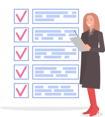 Month Scheduling To Do Plan Time Management Checklist Businesswoman Stands Near To Do List And Planning Plan Fulfilled Task Completed Timetable Sheet Check List Planning Schedule Concept Illustration