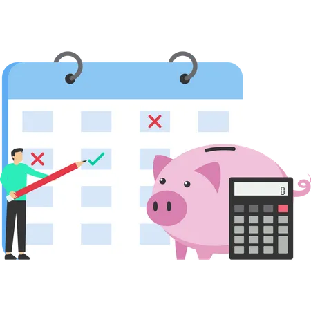 Monthly Expenses Or Budget Savings Or Investment Plan Money Management Or Credit Card Payments Expenses To Pay Bills A Smart Woman Planning Her Monthly Budget With The Calendar And Piggy Bank Illustration