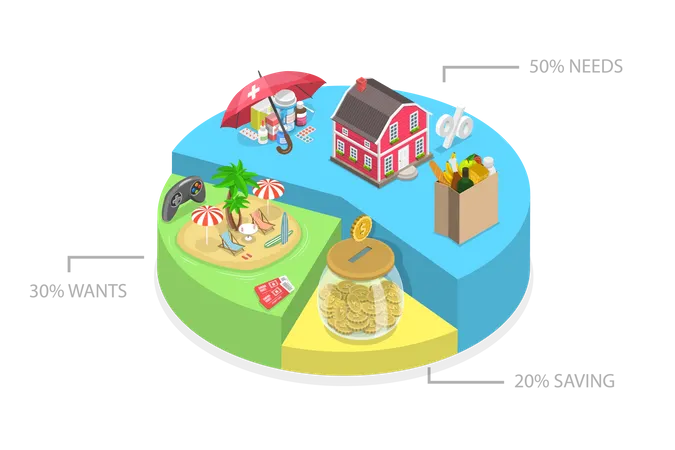 3 D Isometric Flat Vector Conceptual Illustration Of Monthly 50 30 20 Budget Financial Planning 일러스트레이션