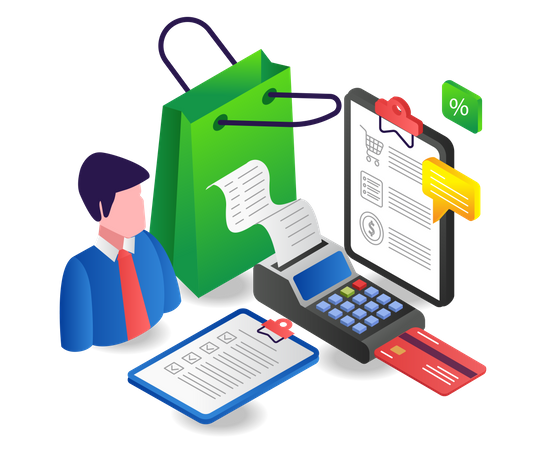 Monthly shopping bill calculation Illustration