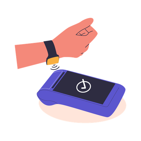 Paiement sans contact sur une montre connectée au terminal de point de vente  Illustration
