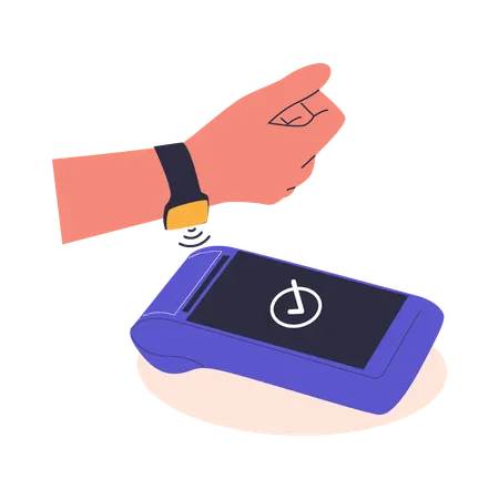 Paiement sans contact sur une montre connectée au terminal de point de vente  Illustration