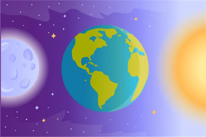 Moon Earth and sun  Illustration