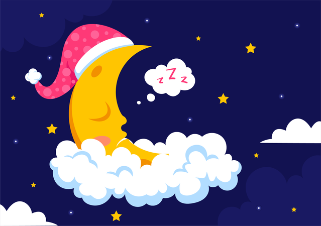 Moon sleeping on cloud  Illustration