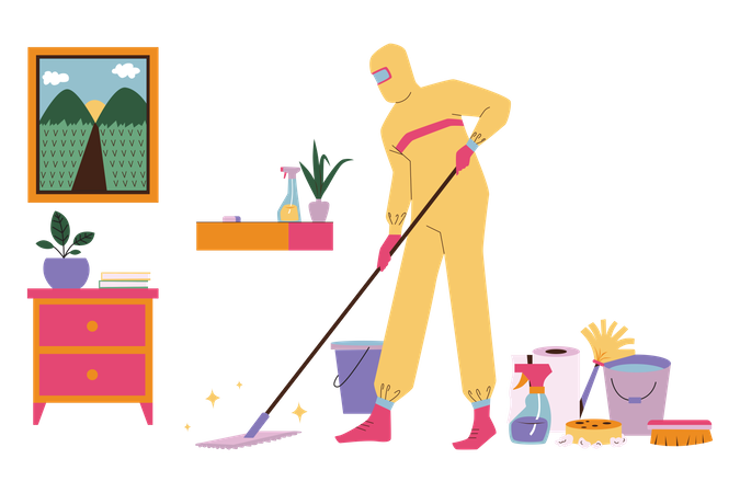 Mop the Floor to Disinfect the House  Illustration