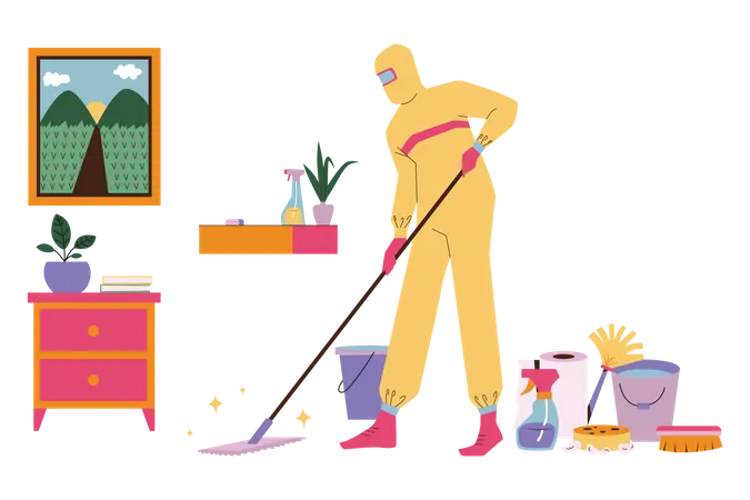 Mop the Floor to Disinfect the House  Illustration