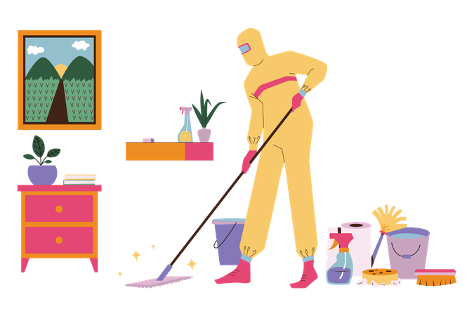 Mop the Floor to Disinfect the House Illustration