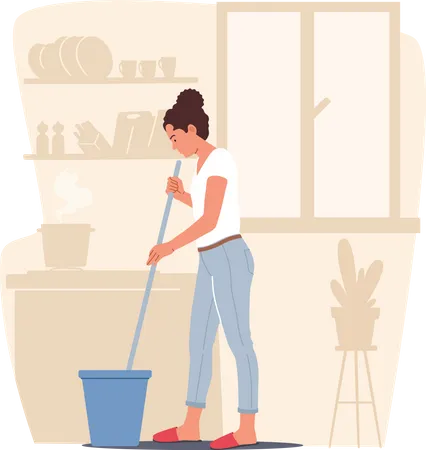 Mopping house floor daily routine Illustration