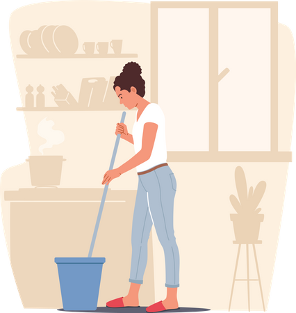 Mopping house floor daily routine  Illustration