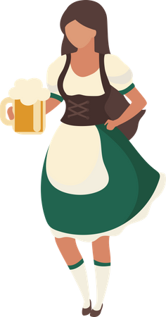 Camarera morena con vaso de cerveza  Ilustración