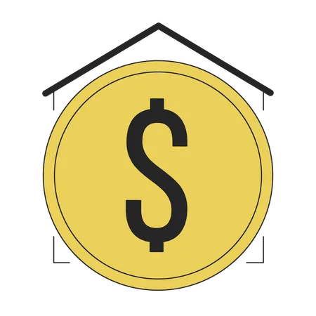Mortgage For Real Estate Flat Line Color Isolated Vector Object Big Golden Coin Inside Room Editable Clip Art Image On White Background Simple Outline Cartoon Spot Illustration For Web Design Illustration