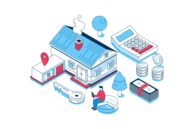 Mortgage Investment Concept In 3 D Isometric Design People Investing Money In Real Estate Buying New Houses And Apartments Owning Property Vector Illustration With Isometry Scene For Web Graphic Illustration