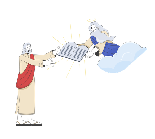 Moses empfängt die zehn Gebote von Gott  Illustration