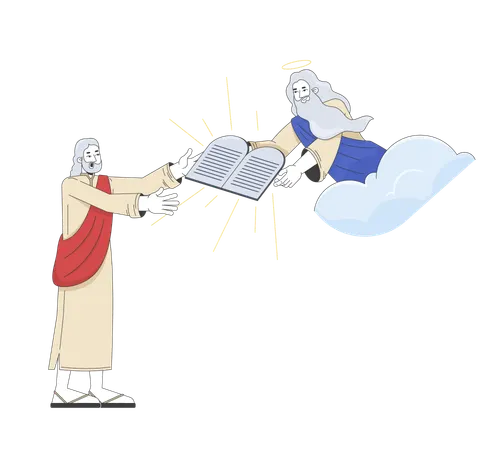 Moses empfängt die zehn Gebote von Gott  Illustration