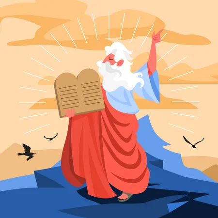 Moses standing and holding Ten Commandments Illustration