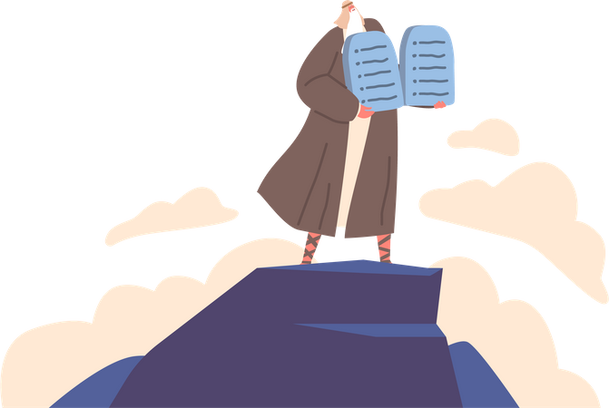 Moses Standing On Mountain With Ten Commandments Illustration