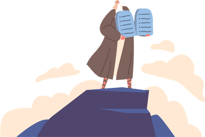 Moses Standing On Mountain With Ten Commandments  Illustration