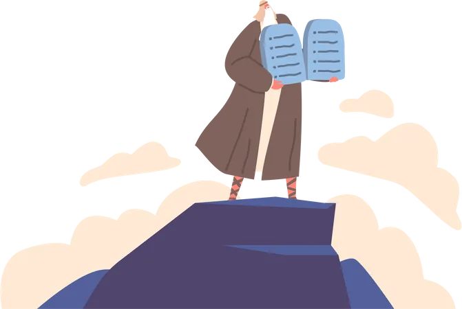 Moses Standing On Mountain With Ten Commandments  Illustration