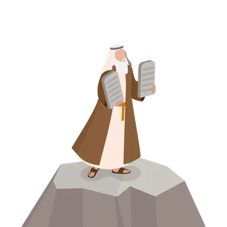 3 D Isometric Flat Vector Illustration Of Biblical Story Moses With The Tablets Of The Law Of God Illustration