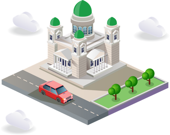Mosque on side of road  Illustration