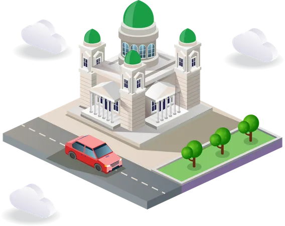 Mosque on side of road  Illustration